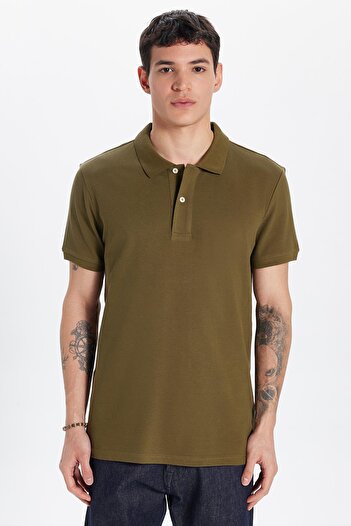 Tudors Men's Slim Fit Slim Fit 100% Cotton Khaki Polo Neck T-Shirt