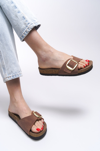Riccon Hosrathla Women's Single Buckle Slippers 0012603   Tan