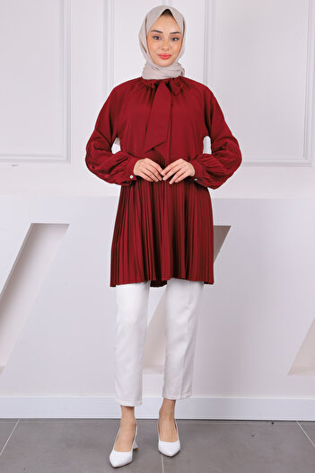 İmajButik Μπορντό πλισέ Modal Tunic