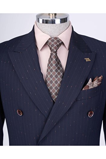 TerziAdemAltun Італійський стиль slim fit смугастий круазе піджак і брюки костюм темно-синій T9501
