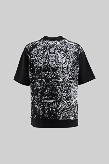 Machinist Men's Rug Pattern Flock Printed Oversize Black T-Shirt