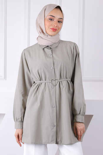 İmajButik Khaki Belted Buttoned Tunic
