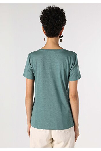 Colin's Regular Fit V-Neck Plain Women's Green Short Sleeve T-Shirt