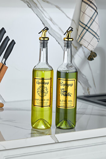 vipgross 2-Piece Glass 750 ml Olive Oil Liquid Oil Bottle Gold Transparent Oil Bottle Oil Pot with Sippy Stopper