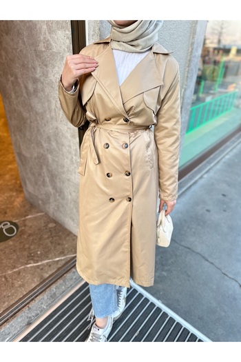 VOLT CLOTHİNG Women's Shawl Collar Buttoned Long Trench Coat