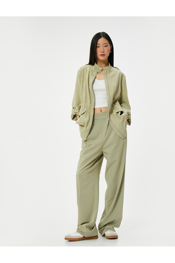Koton Ada Tea Trench Coat - Zippered, Rubber Waist, Flap Pocket, Stand Collar 4SAK00001EW
