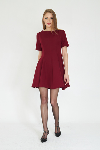SevdeUgur Burgundy Flounce Short Dress / Sevde Ugur