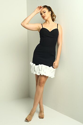 By Saygı Women's Rope Strap Lined Skirt Satin Draped Short Crepe Dress