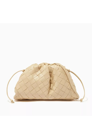 Generic Modern design woven leather handbag and shoulder bag with magnetic closure, beige