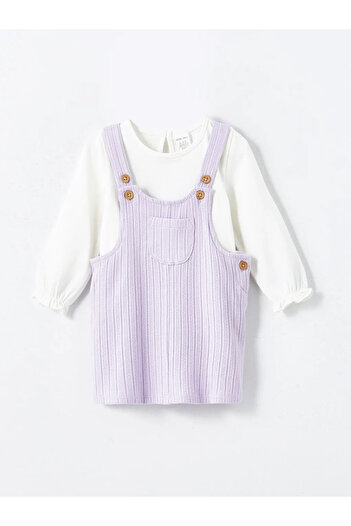 LC Waikiki Lcw Baby Ecru Combed Cotton Baby Girl Salopet and T-Shirt 2 Pcs