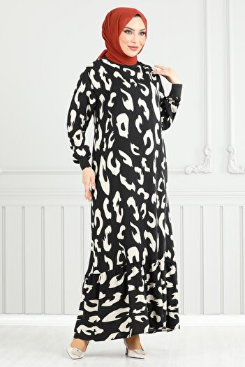 ModaMerve Patterned Viscose Dress 820Ozr1047-M Stone