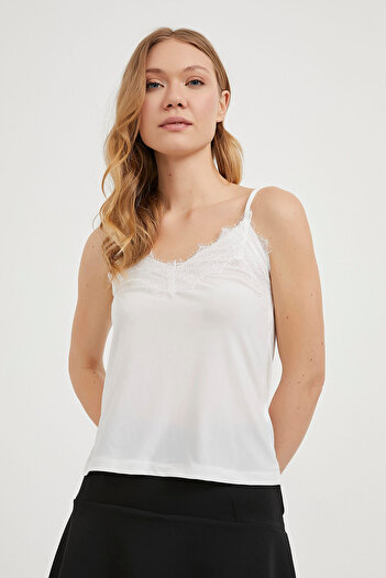 Arma Life Women's Lace Thin Strap Summer Basic White Blouse