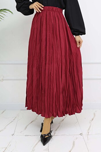 benguen Elastic Waist Crinkle Skirt Burgundy Model 3435