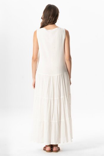 Eliş Şile Bezi Sleeveless Şile Cloth - Spring V-Neck Embroidered Long Summer Dress Cream Cream