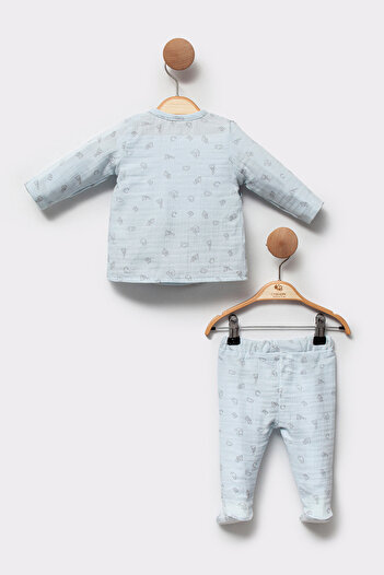 Cassiope Muslin Double Breasted Tie Patterned Long Sleeve Summer Baby Boy Suit with Booties