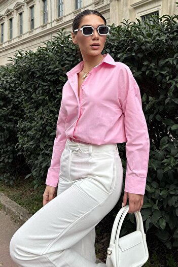 Madmext Pembe Basic Kadın Gömlek Mg2355