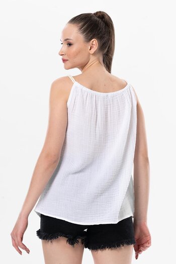 Eliş Şile Bezi Strappy Alaçatı Καλοκαιρινή μουσελίνα Μπλούζα Λευκή Byz