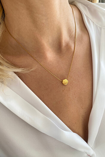 Bonnjerra Jewellery Çelik 1mm İnce Gold Hayalet Zincir Minimal Deniz Kabuğu Shell Kolye