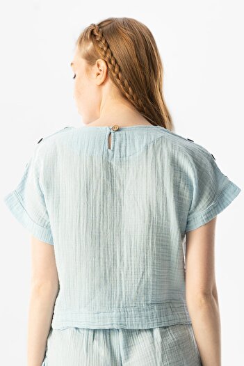 Eliş Şile Bezi Bluza Izel Summer Muslin mânecă scurtă Ice Blue Bmv
