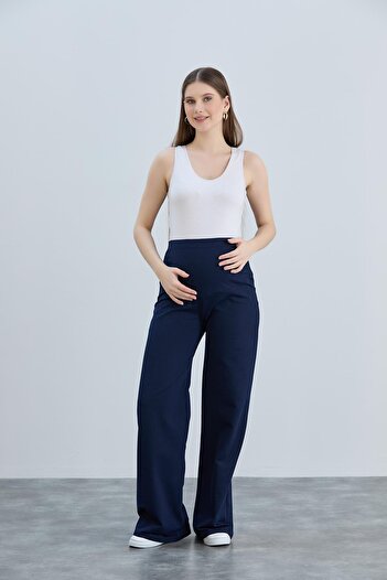 Işşıl IŞIL 4510-Basenden Wide Leg Maternity Two String Combed Cotton Trousers