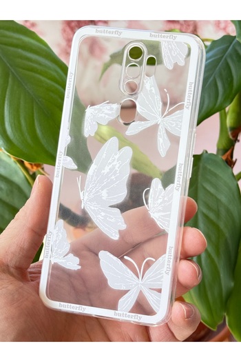 Fibaks Oppo A5 - A9 2020 Case Transparent Butterfly Design Patterned Camera Protection Soft Silicone Cover