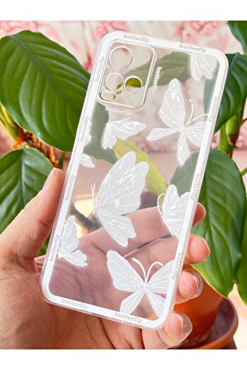 Fibaks Vivo Y21 - Y21S Case Transparent Butterfly Design Patterned Soft Silicone Cover with Camera Protection