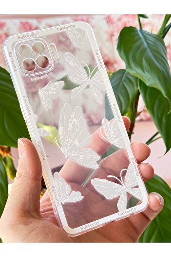 Fibaks Case for Oppo Reno 4 Lite Transparent Butterfly Design Patterned Camera Protection Soft Silicone Cover
