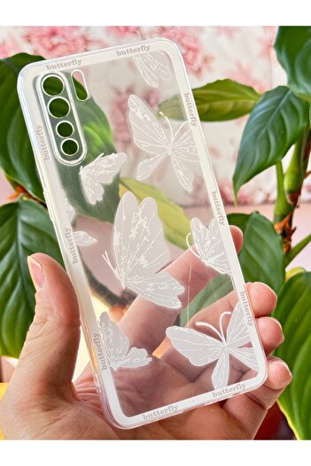 Fibaks Oppo A91 - Reno 3 Case Transparent Butterfly Design Patterned Camera Protection Soft Silicone Cover