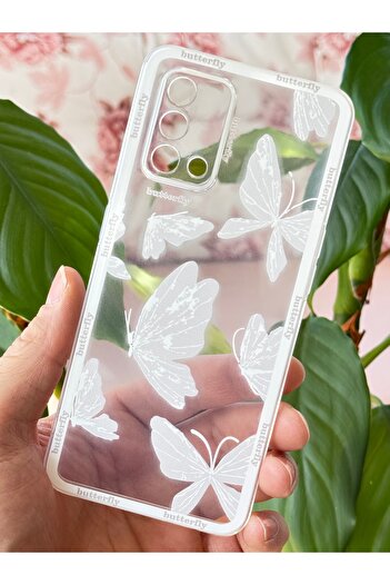Fibaks Oppo A74 Case Transparent Butterfly Design Patterned Camera Protection Soft Silicone Cover