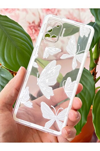 Fibaks Samsung Galaxy A31 Case Transparent Butterfly Design Patterned Camera Protection Soft Silicone Cover