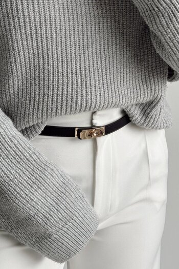 LEONAS Adjustable Black Women's Belt with Gold Lock Buckle