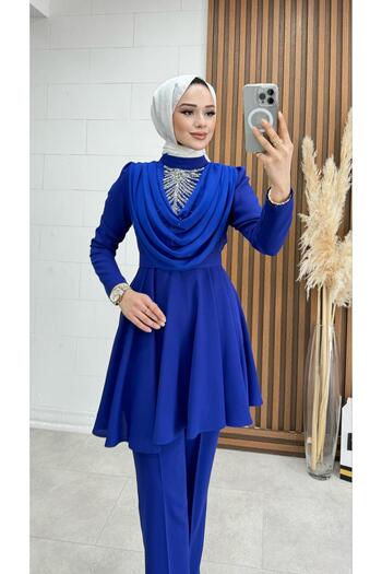 Günay Karaca Crepe Fabric Tunic and Trousers Women's Set - For Special Occasion Invitations