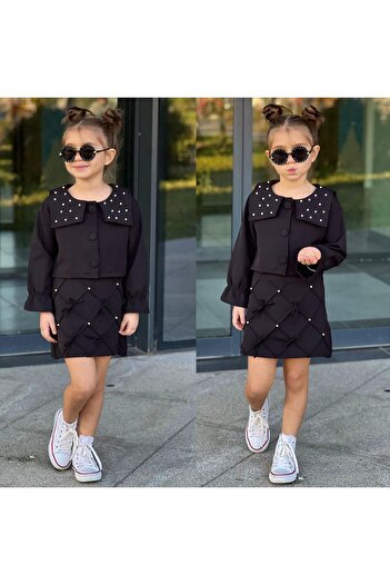 JOYBOY KİDS 2-Piece Dumbbell Fabric Girl's Set with Pearls Skirt