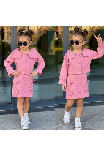 JOYBOY KİDS 2-Piece Dumbbell Fabric Girl's Set with Pearls Skirt