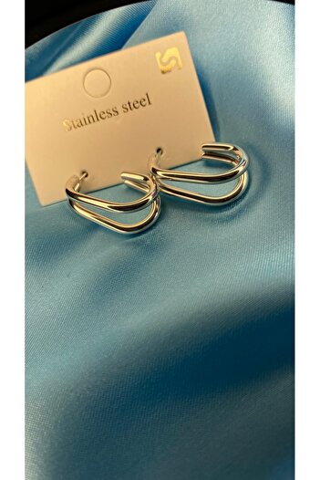 TUGASAN ONLİNE 316L Steel Double Silver Earrings