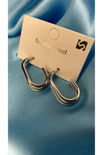 TUGASAN ONLİNE 316L Steel Double Silver Earrings