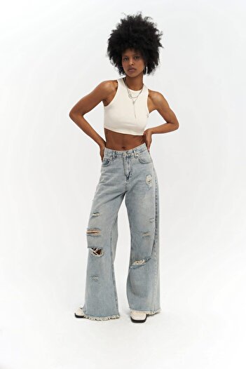 MAİ COLLECTİON Laswell Ice Blue Jean Trousers