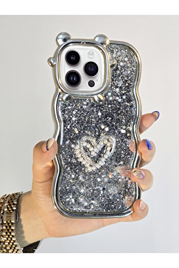 OSG iPhone 16 Pro Max Compatible Shiny Glittery Patterned Teddy Bear Character Premium Phone Case