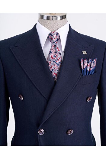 TerziAdemAltun Італійський стиль slim fit оксамитовий чоловічий однобортний піджак темно-синій T13182