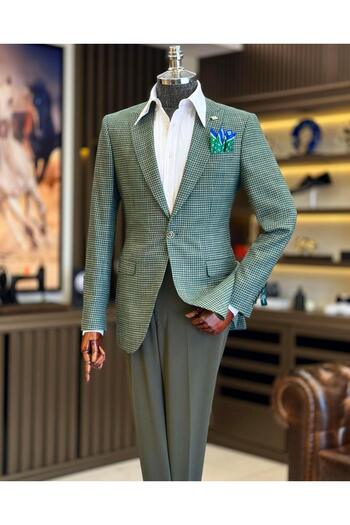 TerziAdemAltun Green Slim Fit Italian Style Men's Jacket - T12539