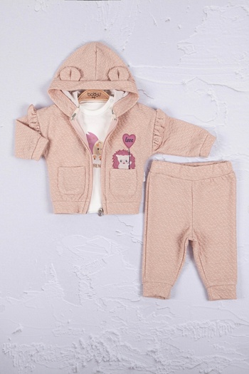 BabyBird Byrbby Hedgehog Embroidered 100% Cotton 3-Piece Baby Girl Set Byrnew
