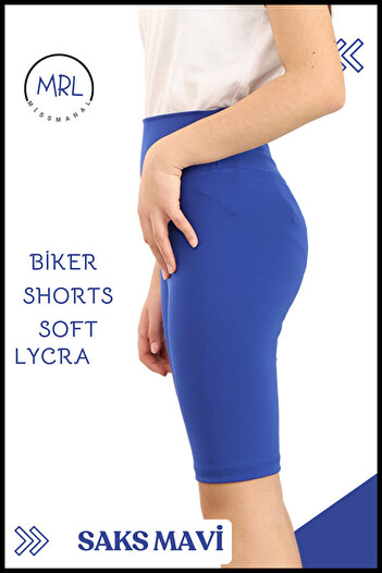 missmaral Pantaloni scurți pentru motociclist Talie înaltă, fără vedere prin interior, elastic, moale, lycra, moale, tBiker Basics, albastru