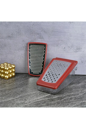 Tohana Prism Grater with Chamber (2 Blades), 550 Ml, Red, Stainless Steel Grater