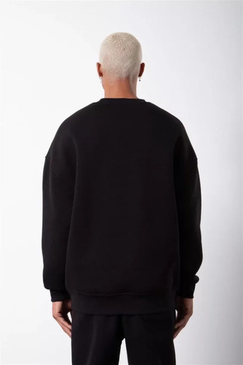 REKA MODA    Unisex Crew Neck Three Thread Sweatshirt - Black