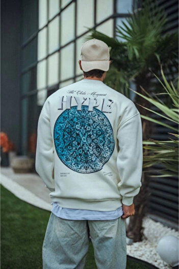 REKA MODA    Three Thread Crew Neck Printed Sweatshirt - White
