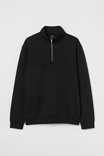 buğrahayalin    Oversize Half Zip Collar Basic Sweatshirt - Black
