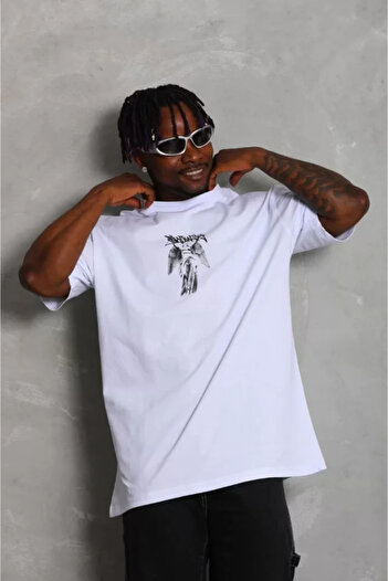SH WEAR STORE Eyesof Unisex Oversize Printed Crew Neck T-Shirt - White