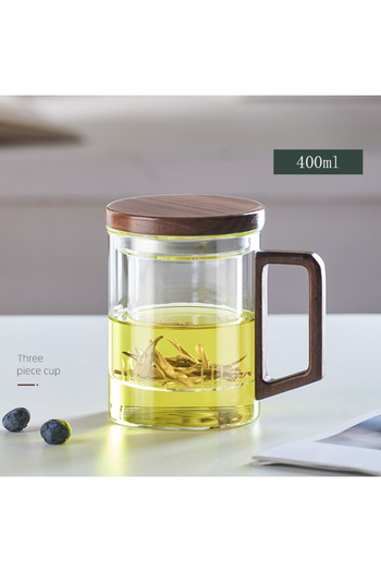 Choice 400-525ml White 400ML GIANXI Glass Tea Cup With Wood Handle Chinese Heat Resistant Puer Filter Cups