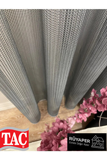 Taç Modern Textured Knitted 1/3 Dense Pleat – Dark Gray Tulle Curtain