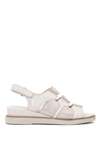 Mammamia Women's Genuine Leather Flat Sandals Cream - D25Ys-5040